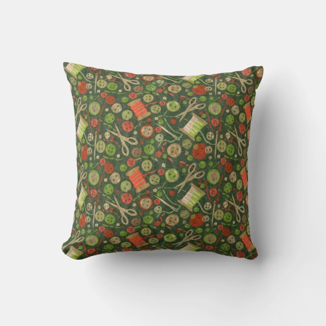 Home Hobby Sew Craft Paper Collage Pattern Green Cushion (Front)