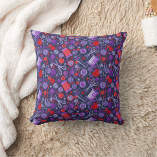 Home Hobby Sew Crafter Collage Pattern Blue Red Cushion