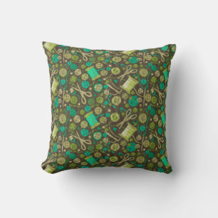 Home Hobby Sewing Craft Collage Pattern Green Mint Cushion