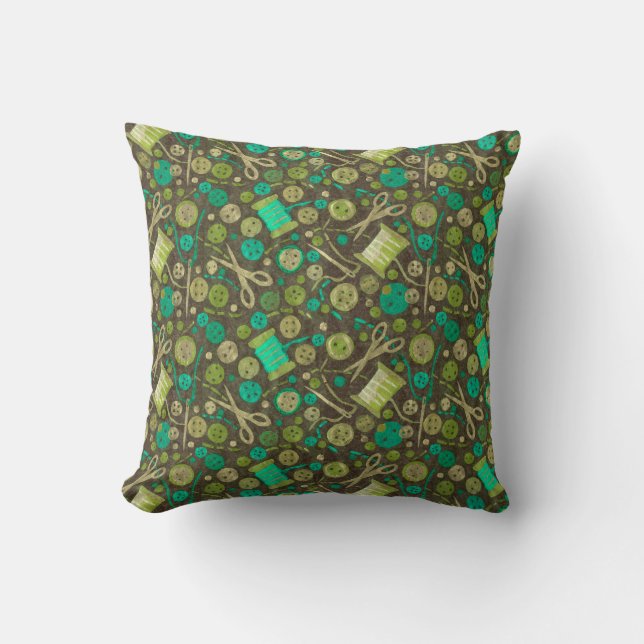 Home Hobby Sewing Craft Collage Pattern Green Mint Cushion (Front)