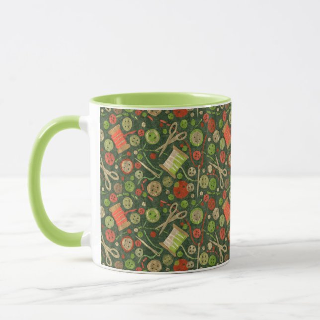 Home Hobby Sewing Crafter Collage Pattern Green Mug (Left)