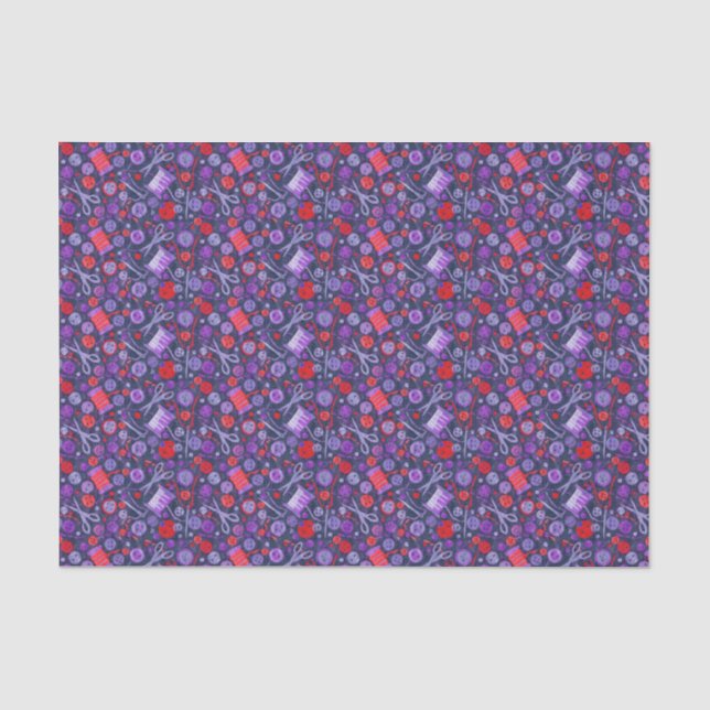 Home Hobby Sewing Paper Collage Pattern Blue Red (Front)