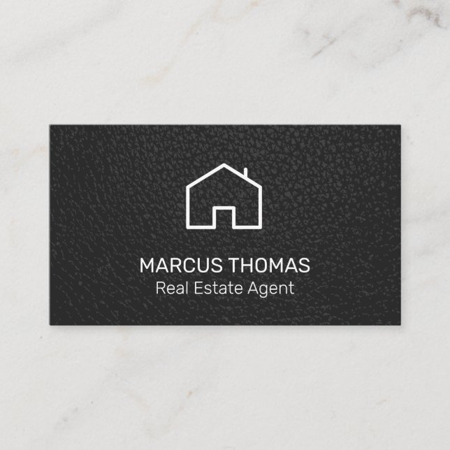 Home Icon | Black Leather Background Appointment Card (Front)