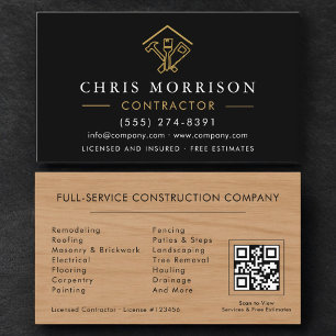 Home Improvement Black Gold QR Code Wood Business Card