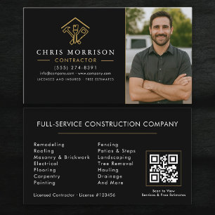 Home Improvement QR Code Photo Black Gold Business Card