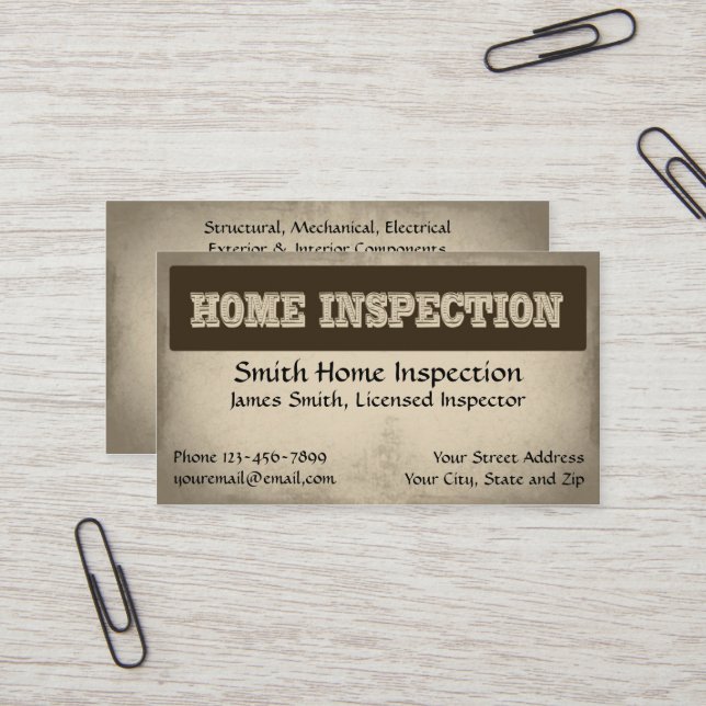 Home Inspection Inspector Business Card (Front/Back In Situ)