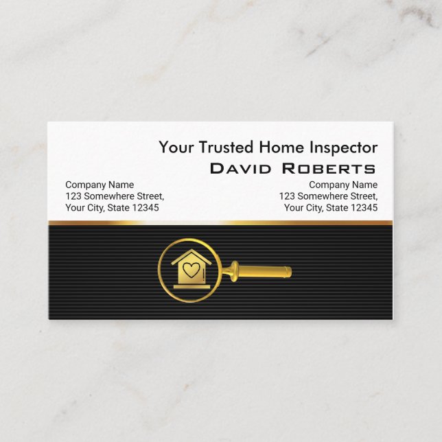 Home Inspection Modern Black Gold Real Estate QR  Business Card (Front)
