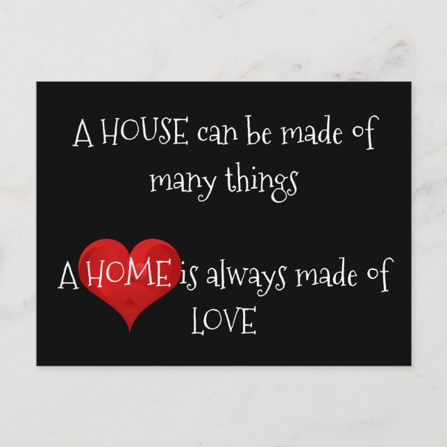 Home is always made of Love Quote Typography Heart Postcard (Front)