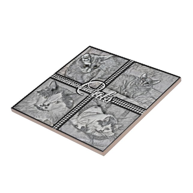 Home Is Better With Cats-Personalised-Square-  Tile (Side)