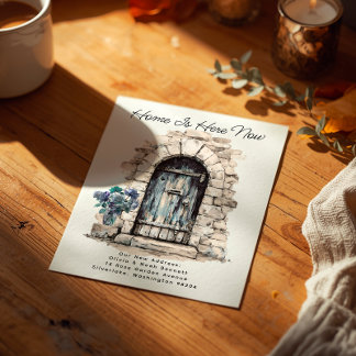 Home is Here - Modern New Address Watercolor Door Announcement Postcard