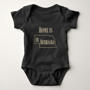 Home is in Nebraska (sand on dark) Baby Bodysuit
