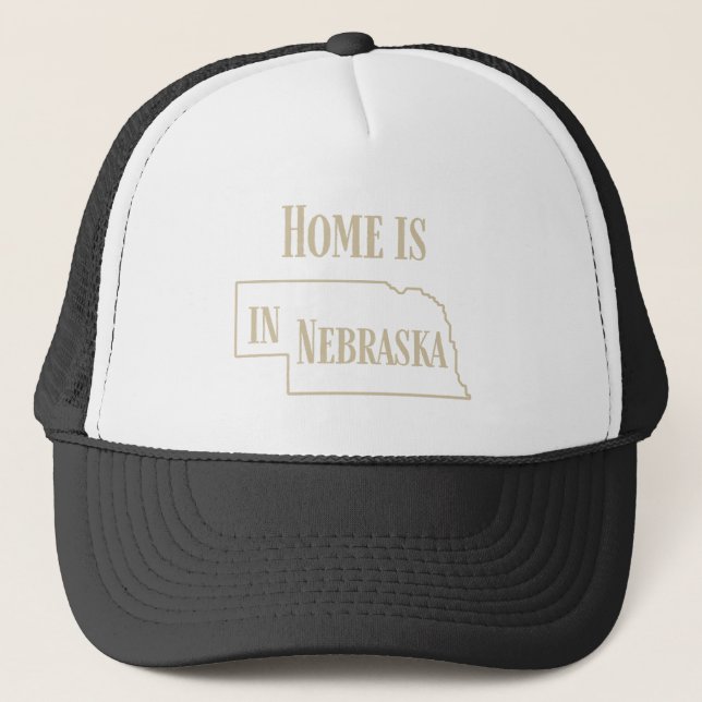 Home is in Nebraska (sand on dark) Trucker Hat (Front)