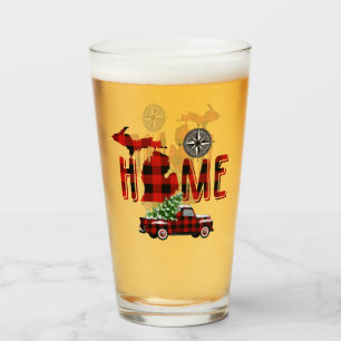 Home is Michigan Buffalo Plaid Truck Compass Glass