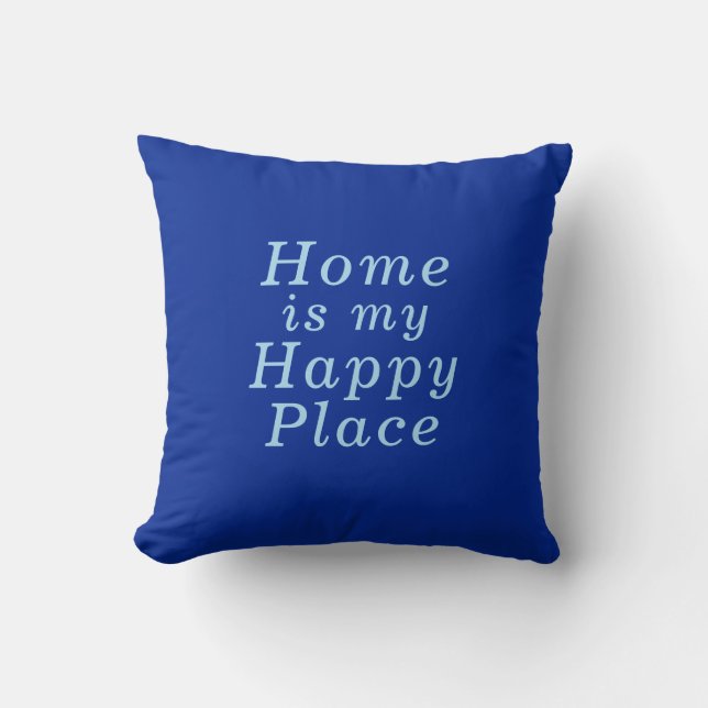 "Home is my Happy Place" Cobalt & Blue cosy Cushion (Front)