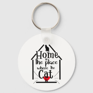 Home is Place Where the Cat is, House Silhouette Key Ring