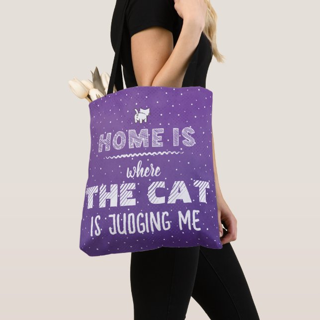 Home Is Where Cat Is Judging Me Funny Tote Bag (Close Up)