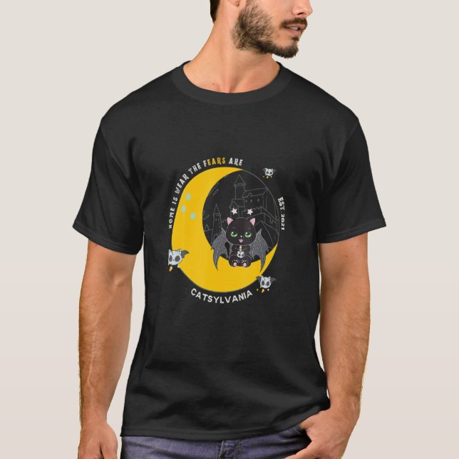 Home Is Where He Ears Are Cute Black Cat T-Shirt (Front)