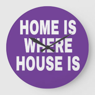HOME IS WHERE IS WHERE IS WHITE FONTS PURPLE BG LARGE CLOCK