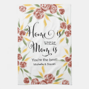 home is where mum is mother's day gift tea towel