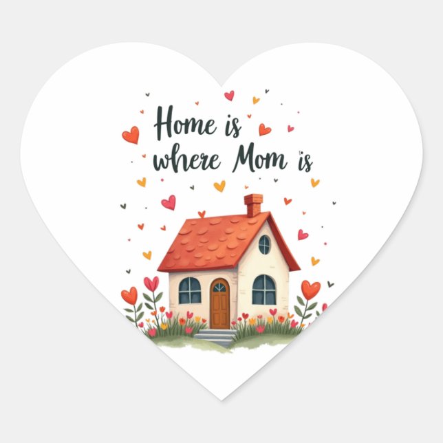 Home Is Where Mum Is– Sweet Heartfelt Mother’s Day Heart Sticker (Front)