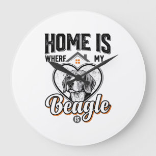Home Is Where My Beagle Is Vintage Dog Design_1 Large Clock