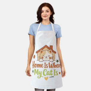 Home Is Where My Cat Is Cute Cat Lover Quote Desig Apron