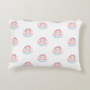 Home Is Where My Cat Is Cute Cat Lover Quote Desig Decorative Cushion