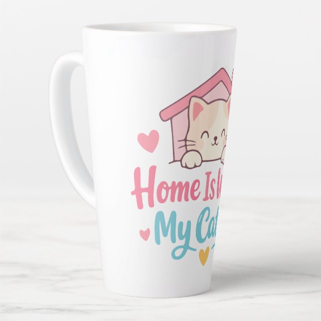 Home Is Where My Cat Is Cute Cat Lover Quote Desig Latte Mug (Left Angle)