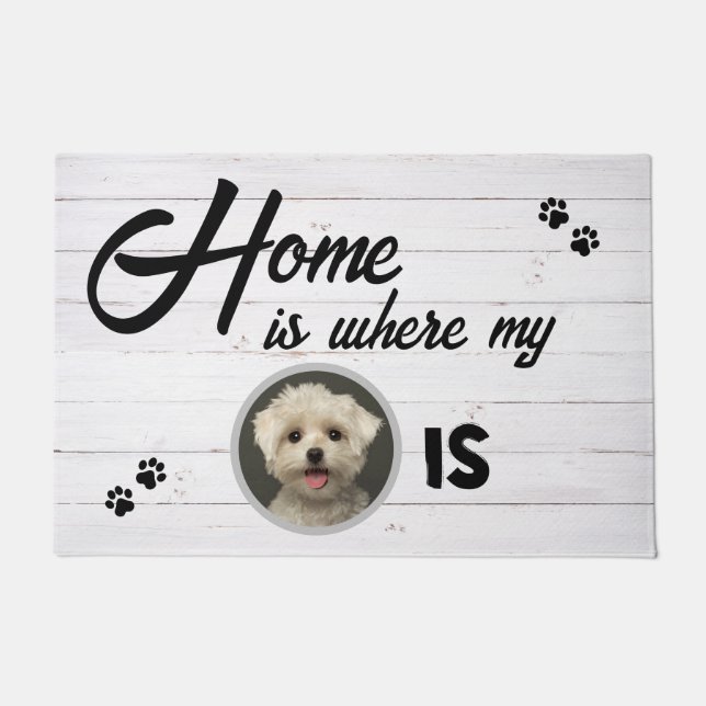 Home is Where My Dog Is Custom Photo Wood Doormat (Front)