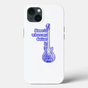 Home is where my guitar is. vintage blue guitar iPhone 13 case