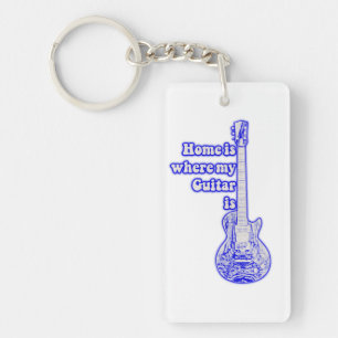 Home is where my guitar is. vintage blue guitar key ring