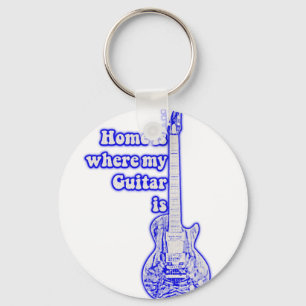 Home is where my guitar is. vintage blue guitar key ring