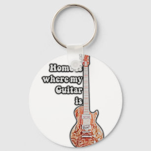Home is where my guitar is. vintage brown guitar key ring