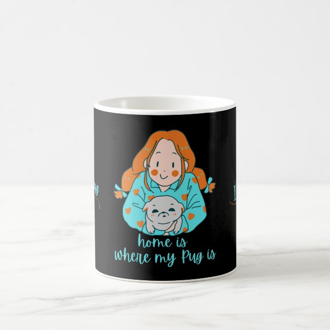 Home is Where My Pug Is Cute Dog Red-haired Girl Coffee Mug (Center)