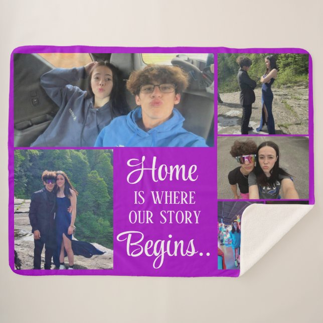 Home is where our story begins 6 Photo Collage Sherpa Blanket (Front (Horizontal))