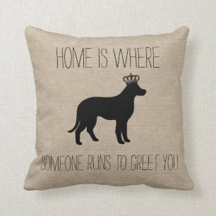 Home is where someone runs to greet you dog cushion