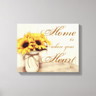 Home Is Where Sunflower Mason Jar Wrapped Canvas