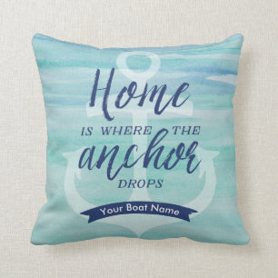 Home is Where the Anchor Drops - (Aqua green/Navy) Cushion