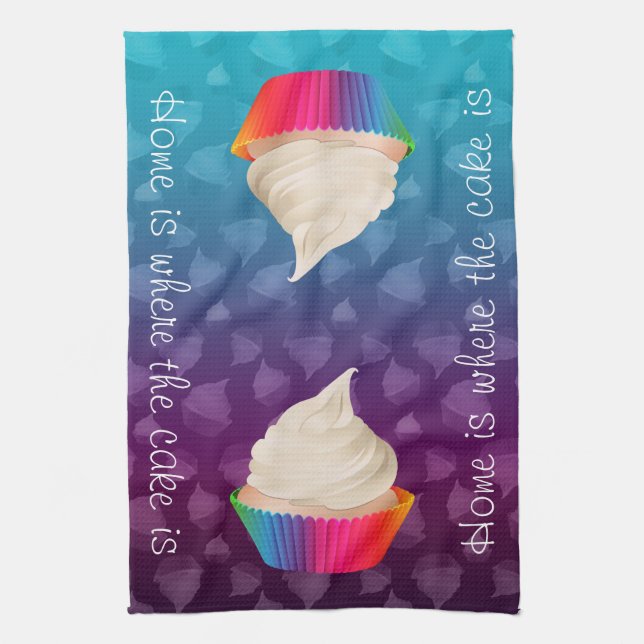 Home is Where the Cake is Cute Cupcake Kitchen Art Tea Towel (Vertical)