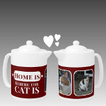 Home is where the cat is 2 photo burgundy white<br><div class="desc">Purrfect for any cat or dog cafe connoisseur or whiskered wonder's best bud, this meow-gical teapot screams "Home is where the cat is!" Featuring two photos, it's the ultimate personalised gift for crazy cat ladies (and gents!) or anyone who finds purrs more therapeutic than therapy . Crafted in sleek burgundy...</div>