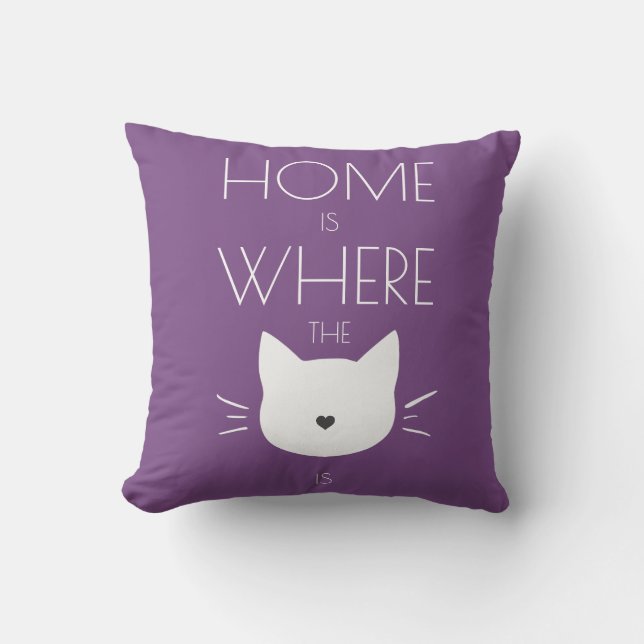 Home is where the cat is cat head pattern purple cushion (Front)