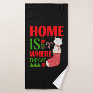 home is where the cat is Christmas Bath Towel