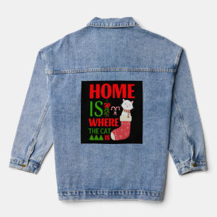 home is where the cat is Christmas Denim Jacket