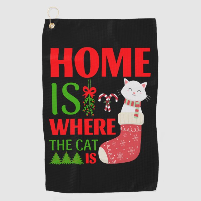 home is where the cat is Christmas Golf Towel (Front)