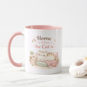 Home is Where The Cat Is Cute Kitty Coffee Pink Mug