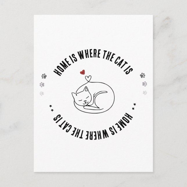 Home Is Where The Cat Is Minimalist Cute Cat Gift Postcard (Front)