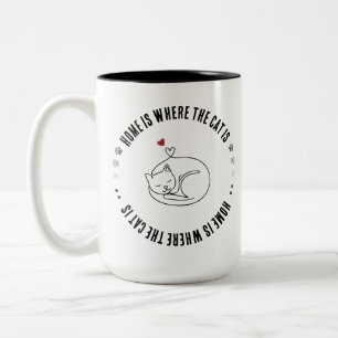 Home Is Where The Cat Is Minimalist Cute Cat Gift Two-Tone Coffee Mug