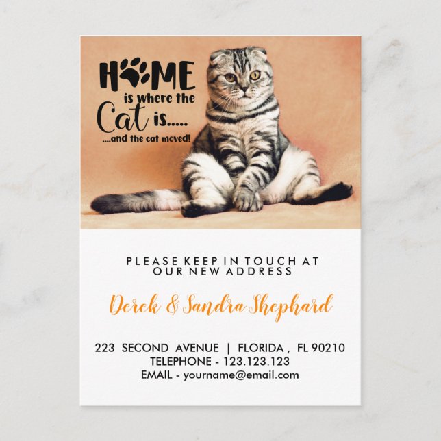 Home is where the cat is moving announcement  postcard (Front)