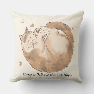 Home Is Where the Cat Naps | Cat Throw Pillow