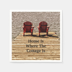 Home Is Where The Cottage Is Red Adirondack Chairs Napkin